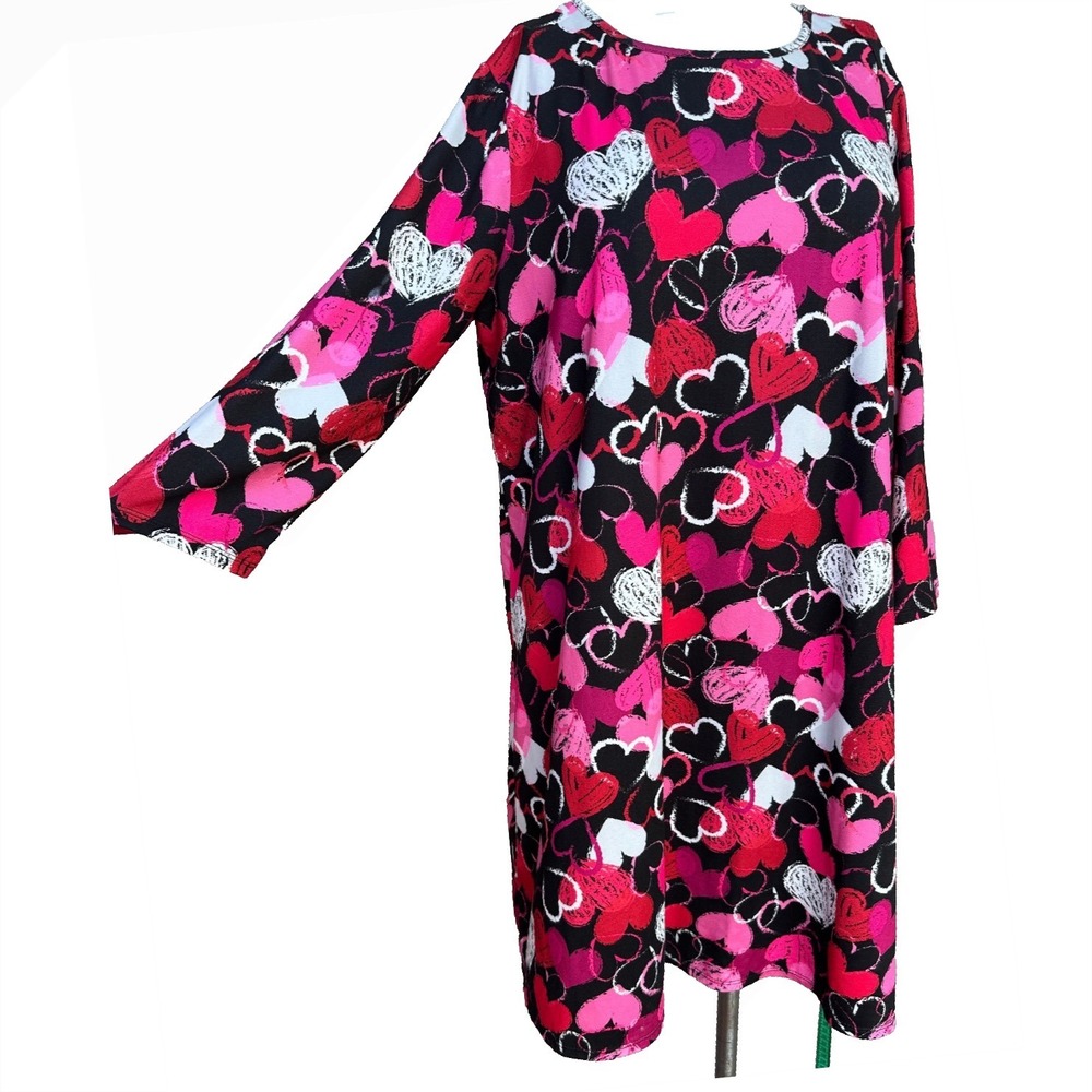 Dress Works Red Heart Dress XL Pink Chalk Hearts Valentines Day Swing 3/4 Sleeve